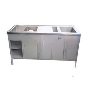 Mesa con fregadero y baño maría estructura esmaltada cubierta de acero inoxidable